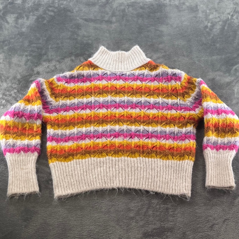 Zara Women Striped Knit Mock Neck Sweater Multicolor Pink Orange Small 3859/003